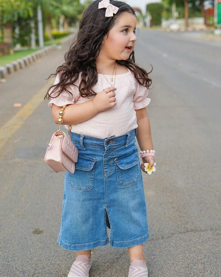 Denim Long Skirt | Light Wash