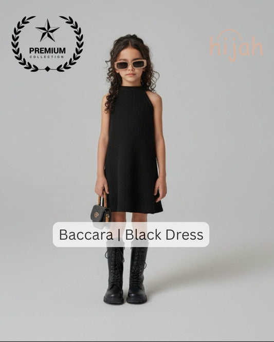Baccara Black Dress from Hijah Premium Collection - elegant halter-neck black dress for kids modest fashion