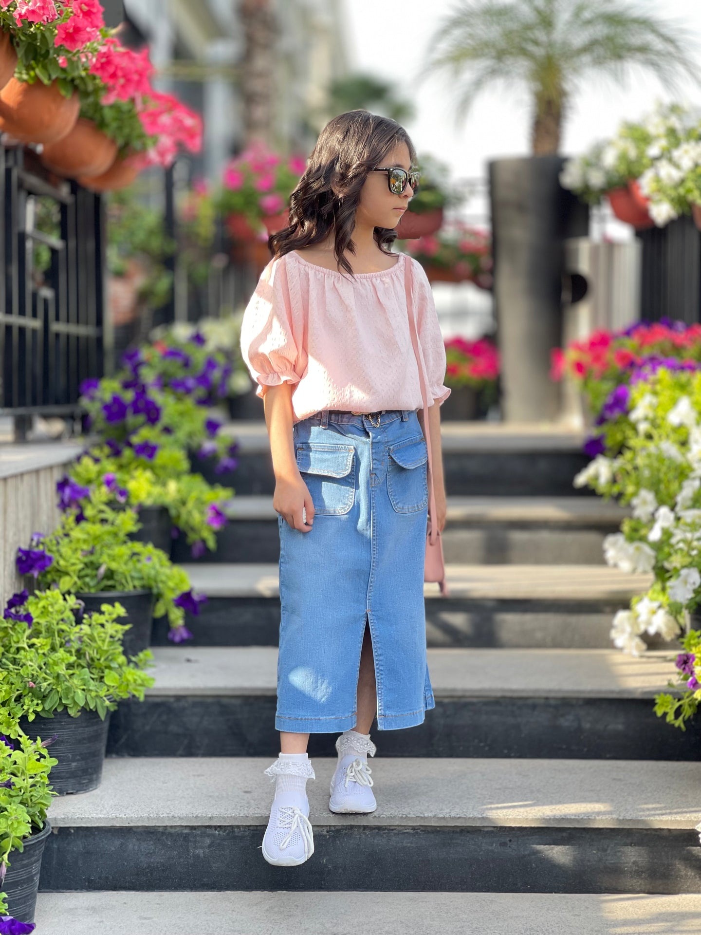 Denim Long Skirt | Light Wash