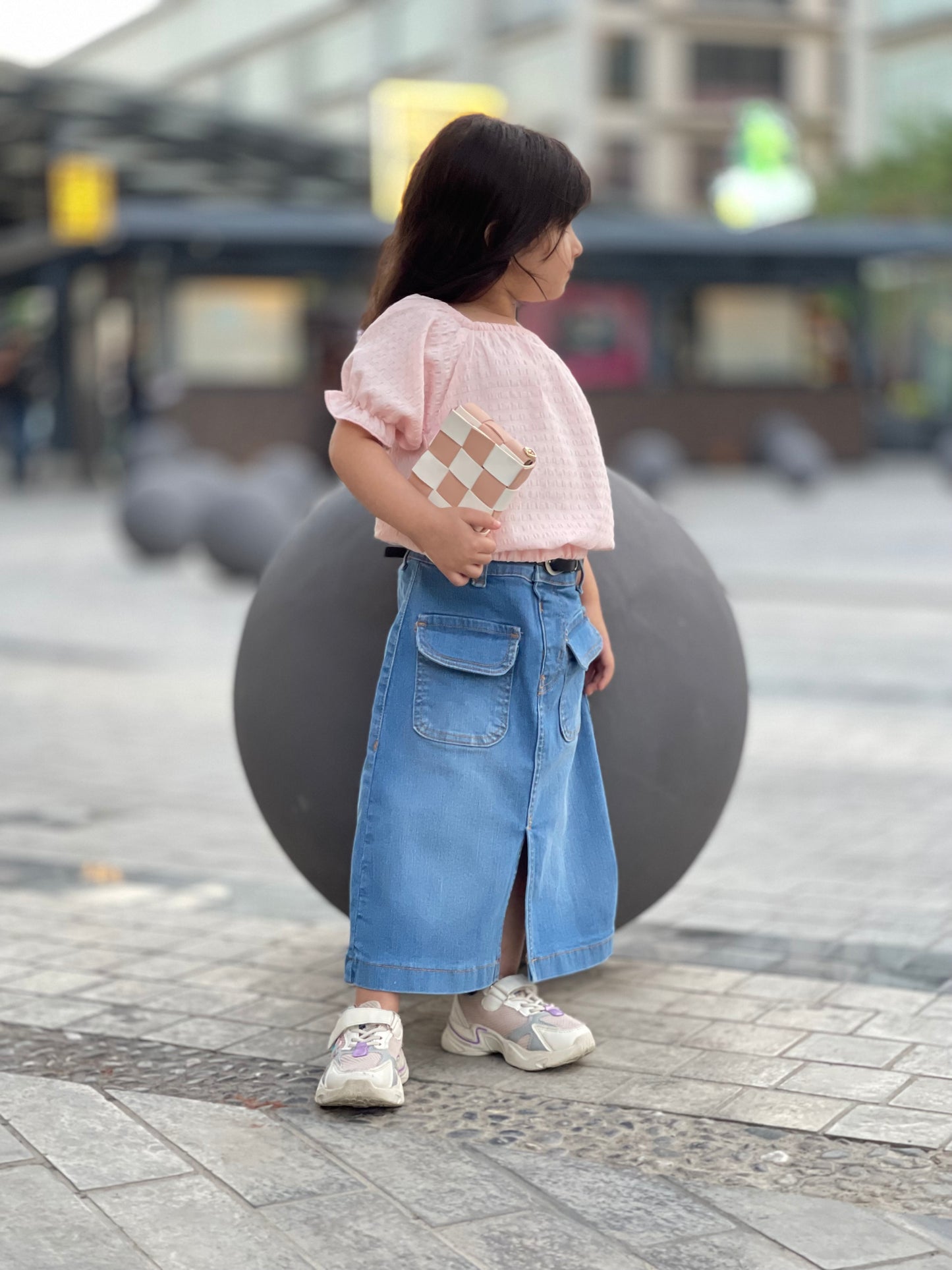 Denim Long Skirt | Light Wash