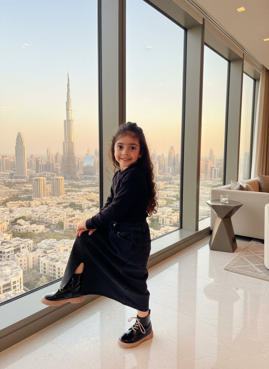 Stone Black | Denim Long Skirt