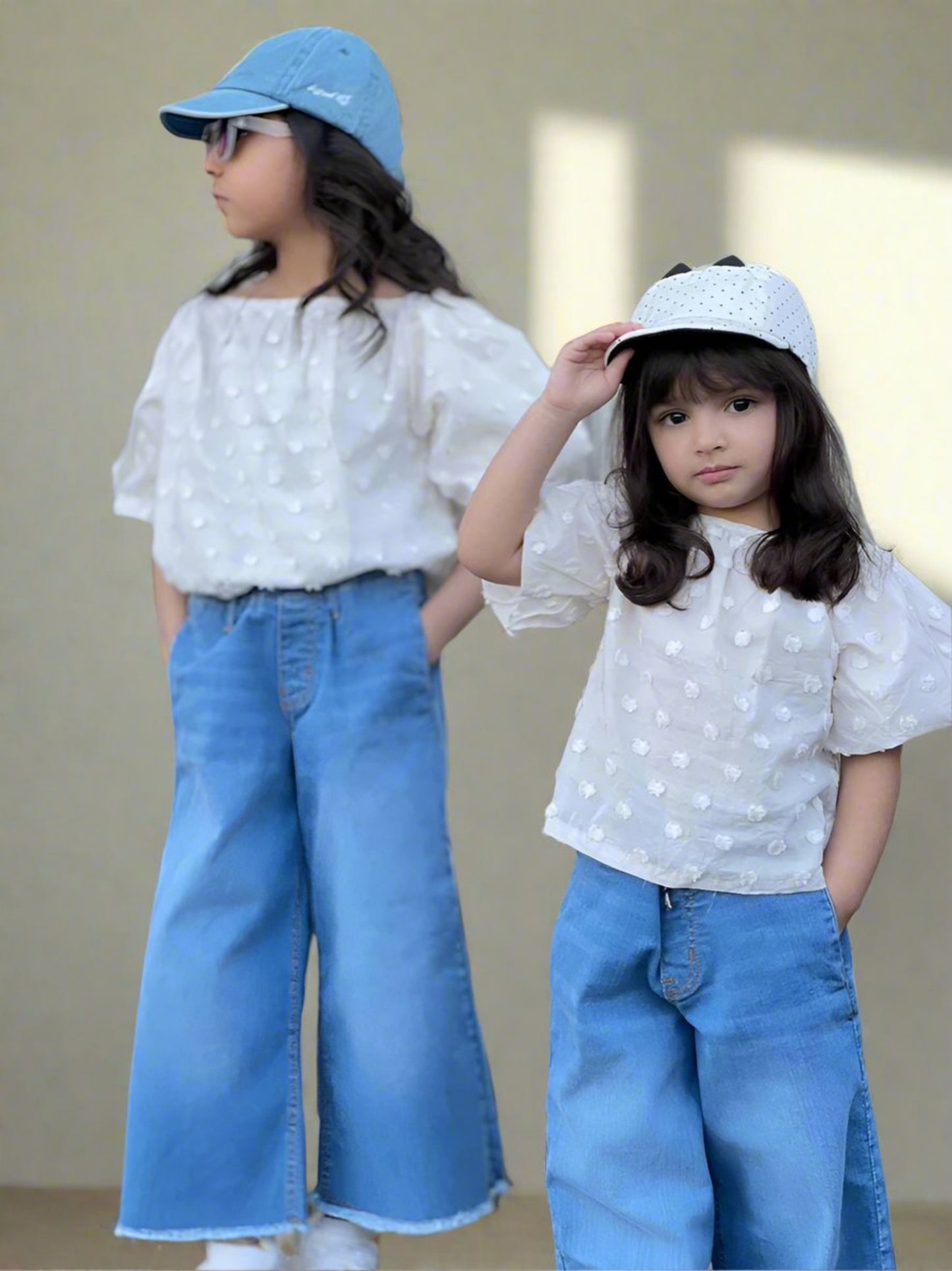 Denim Wide Leg Fray Pants | Light Wash