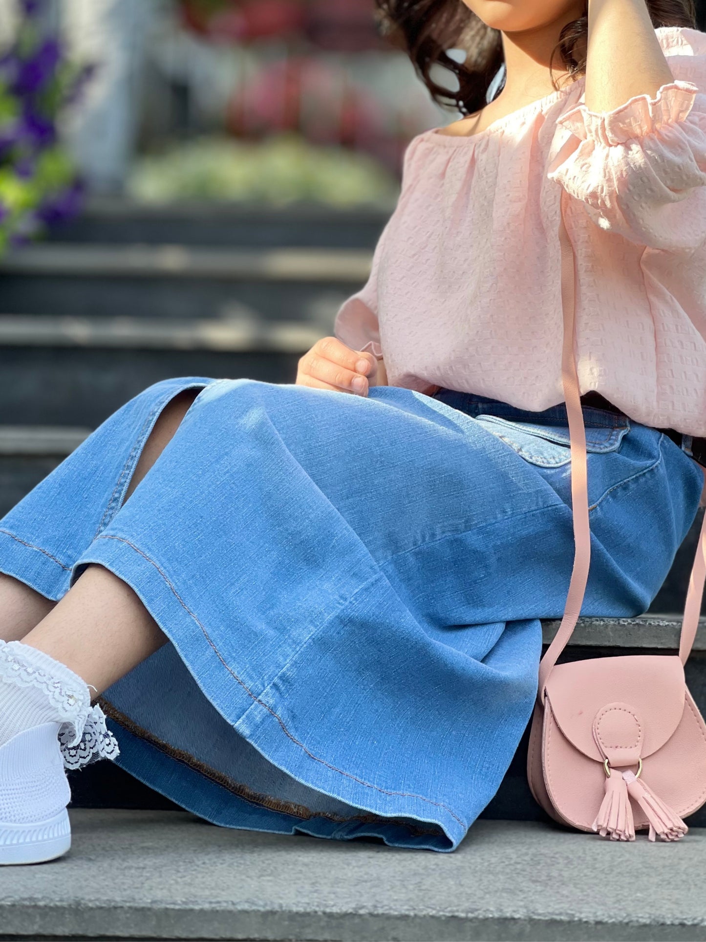 Denim Long Skirt | Light Wash