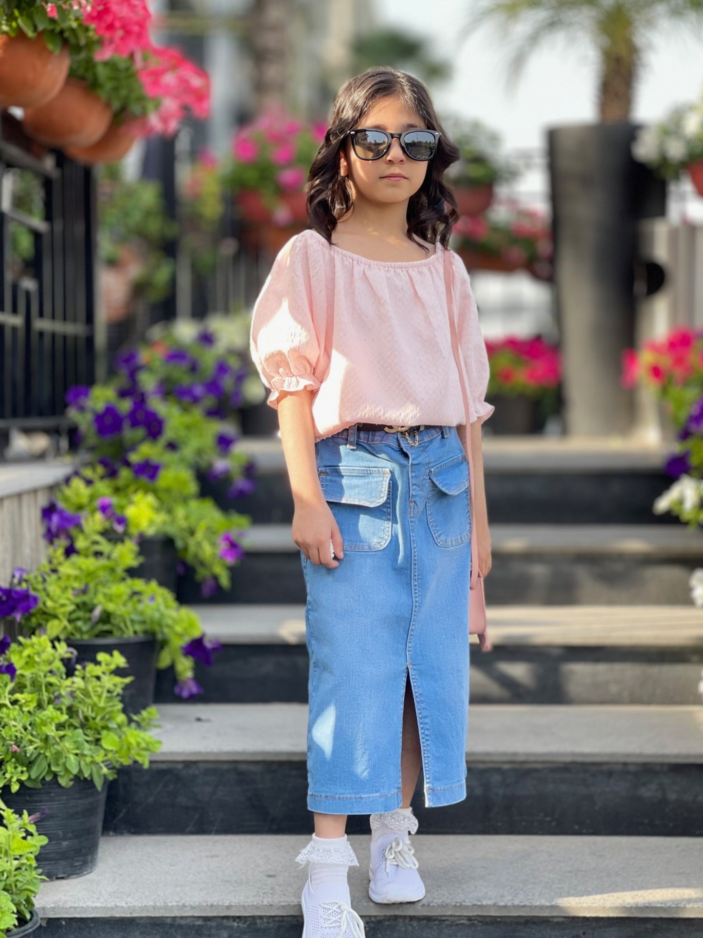 Denim Long Skirt | Light Wash