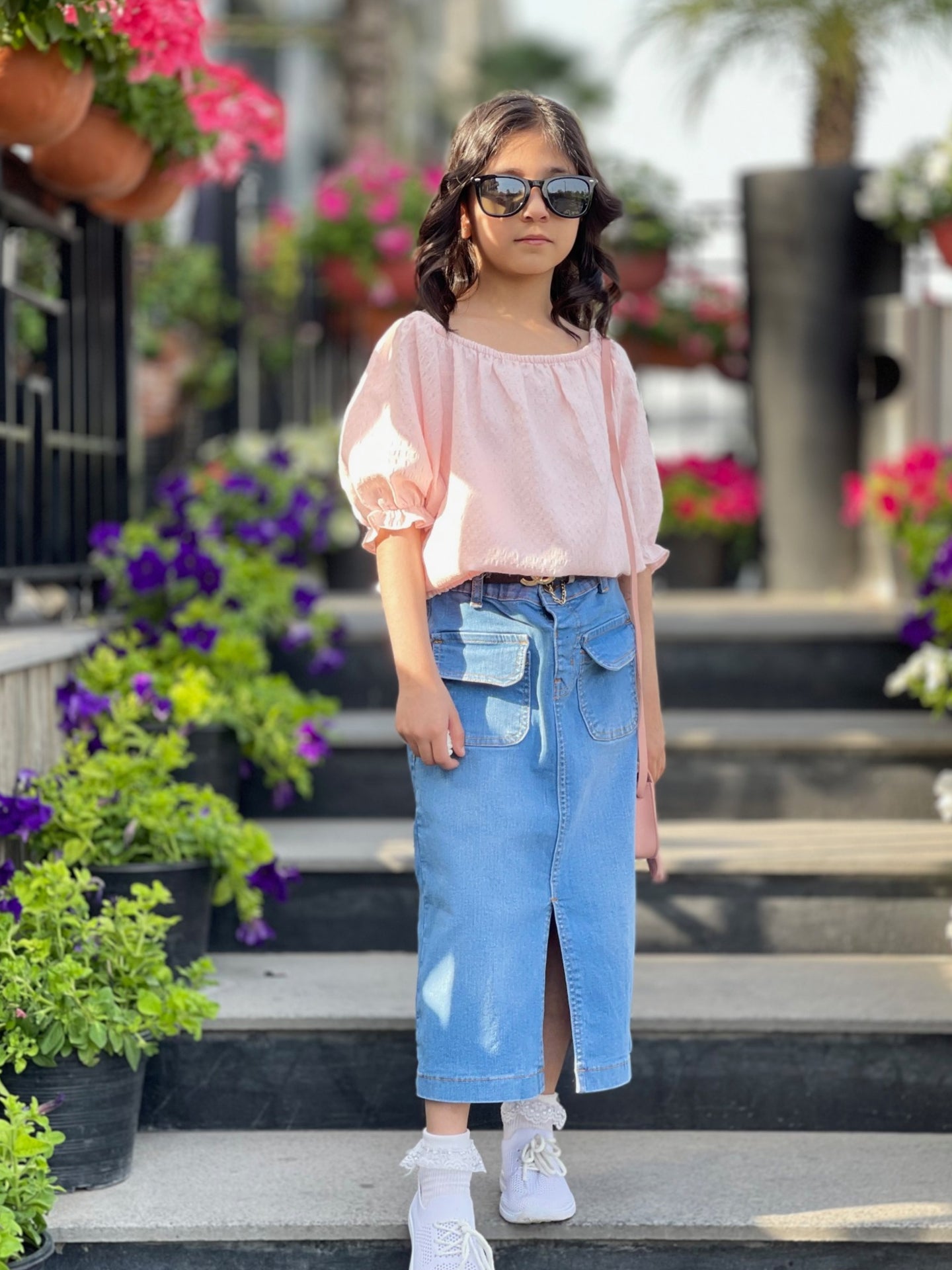 Denim Long Skirt | Light Wash