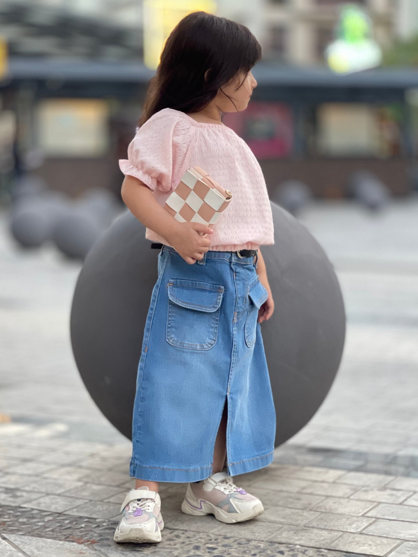 Denim Long Skirt | Light Wash