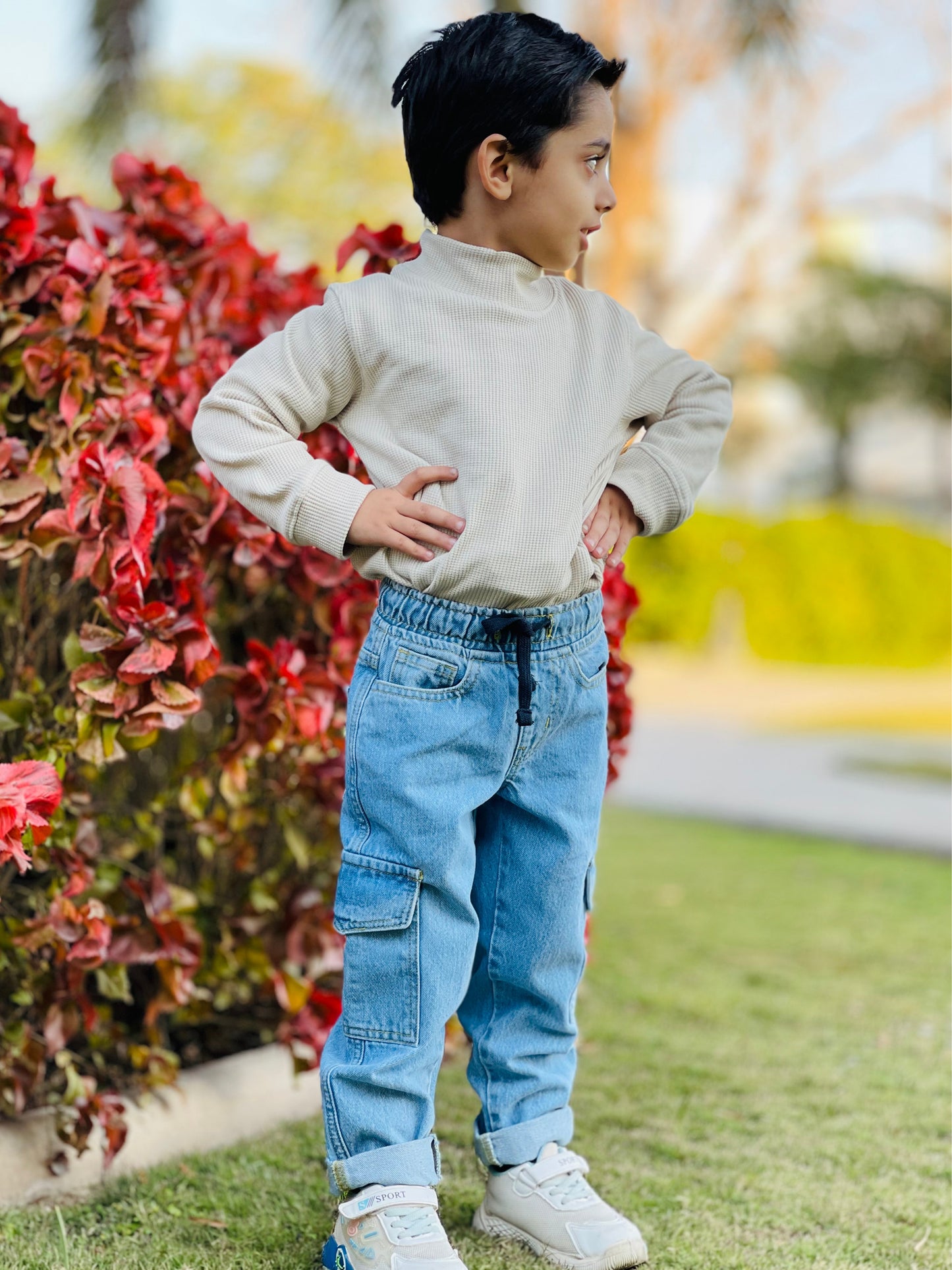 Denim Cargo Pants for kids | Light wash | Unisex