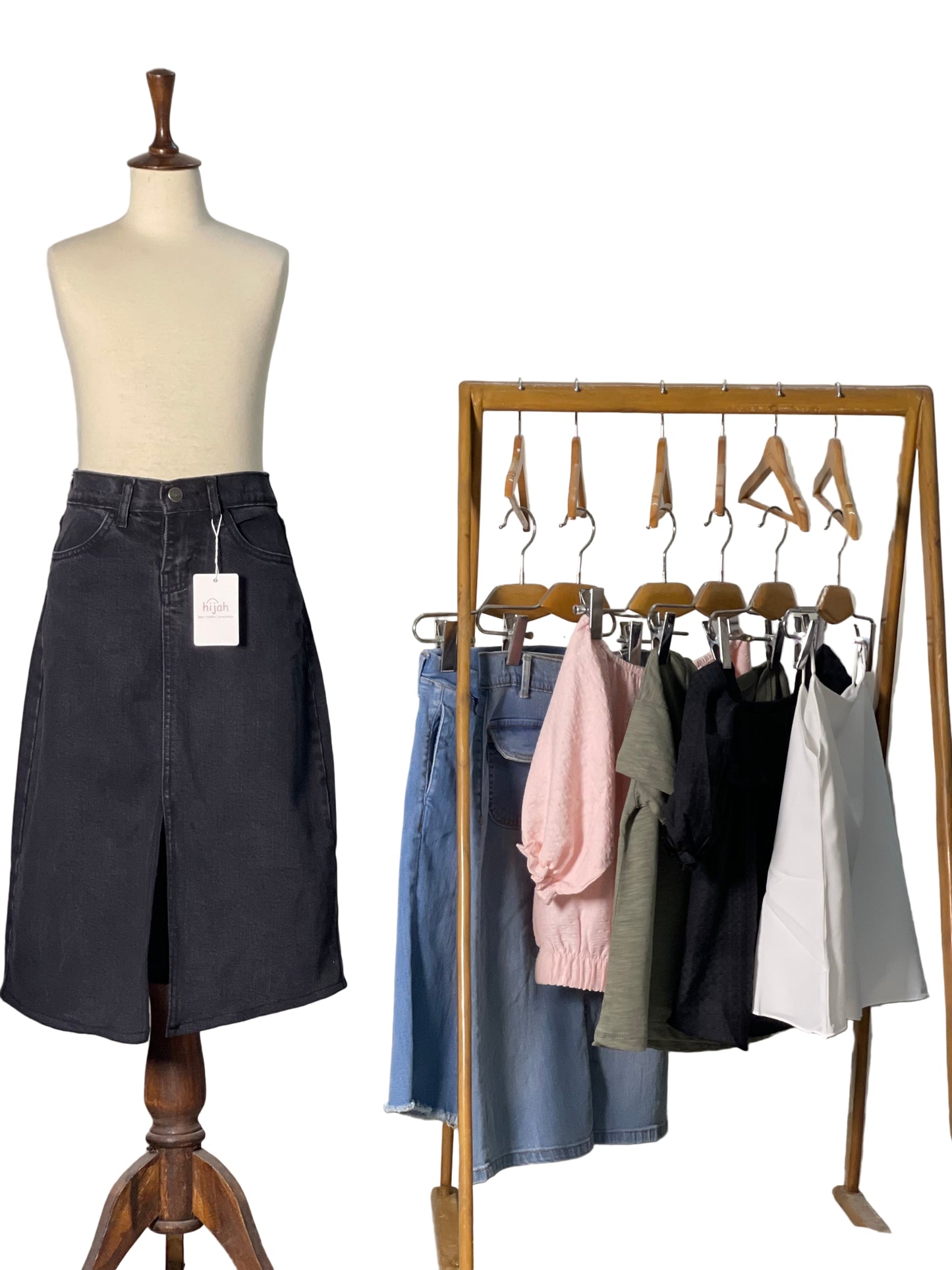 Stone Black | Denim Long Skirt