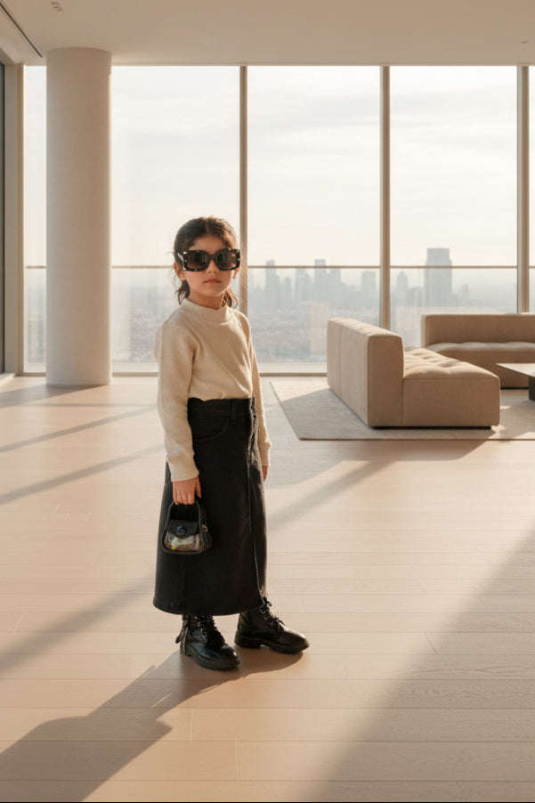 Stone Black Denim Skirt Modern Streetwear – Hijah