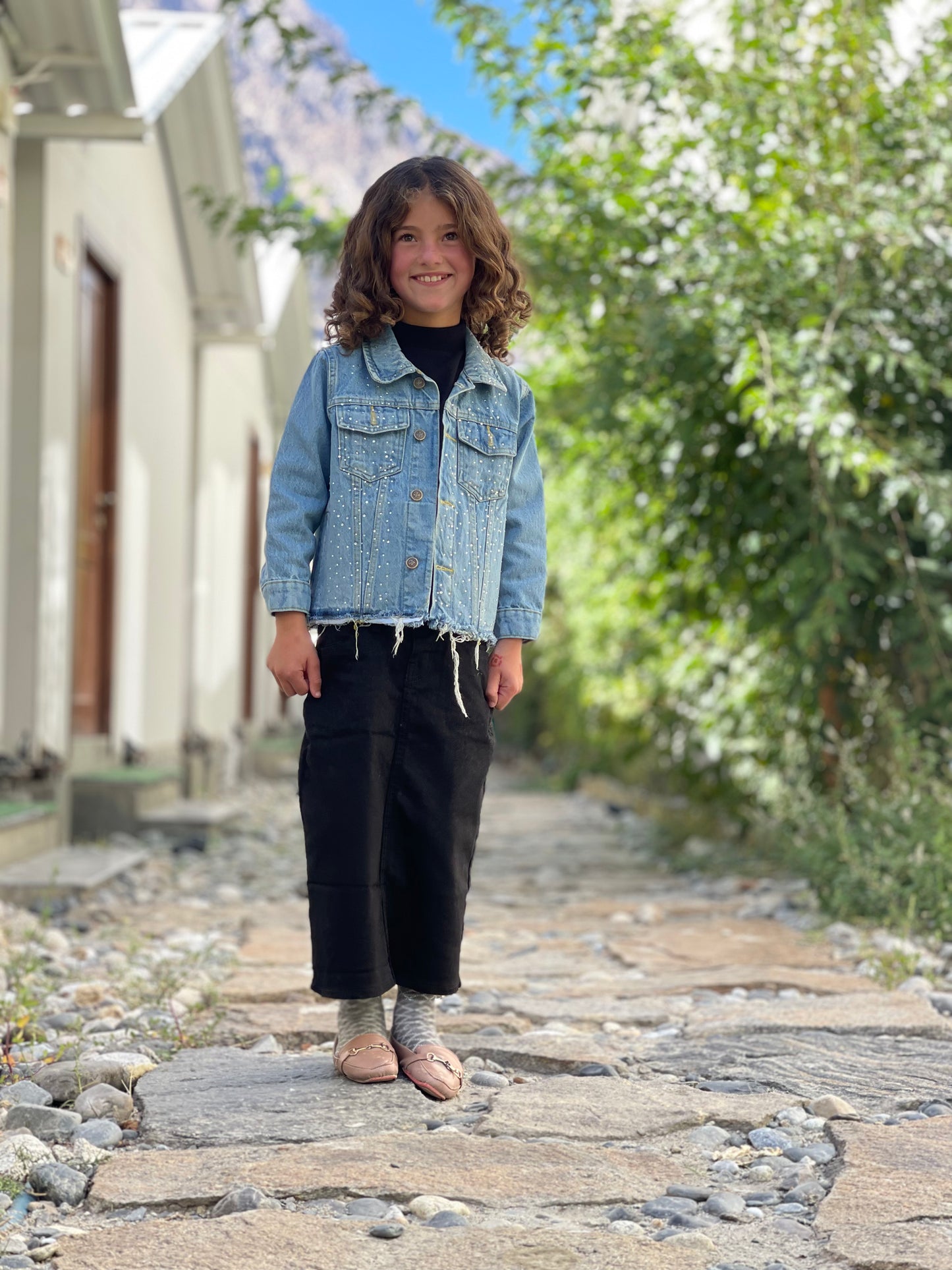 Denim Jacket with Rhinestone for Kids | Light wash | Unisex