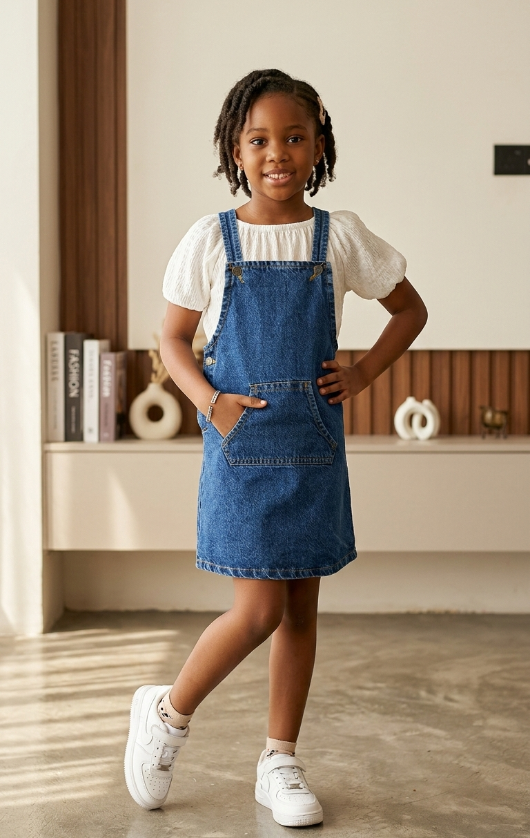 Denim Pinafore | Dark Blue