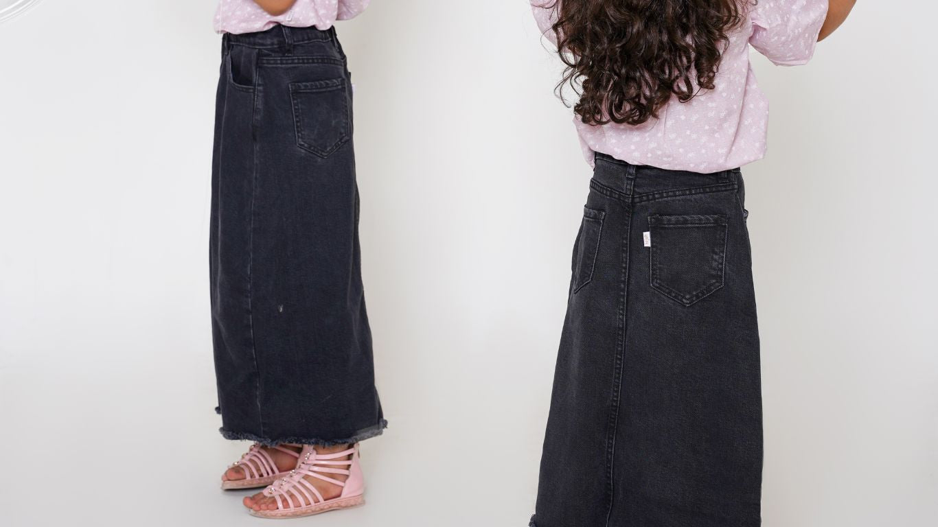 Stone Black | Denim Skirt | Fray Bottom