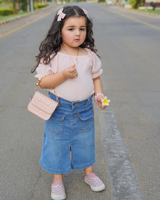 Denim Long Skirt | Light Wash