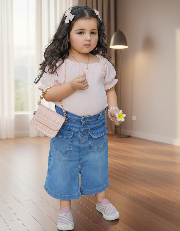 Denim Long Skirt | Light Wash