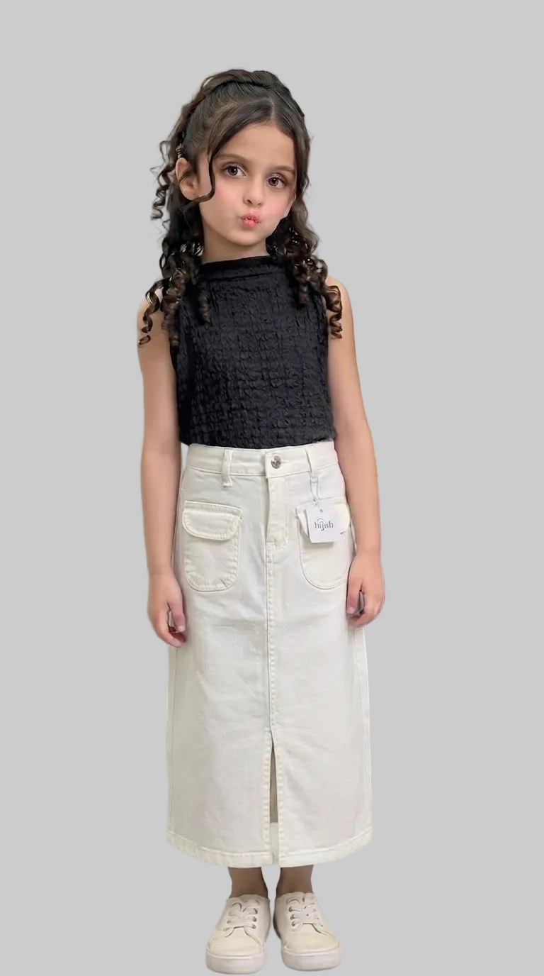 Denim Long Skirt | Optical White