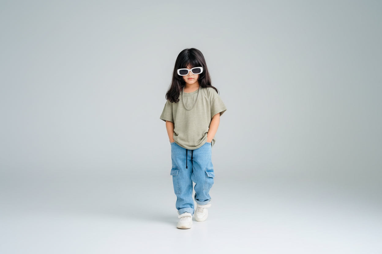Denim Cargo Pants for kids | Light wash | Unisex