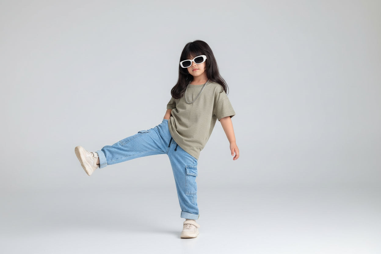 Denim Cargo Pants for kids | Light wash | Unisex