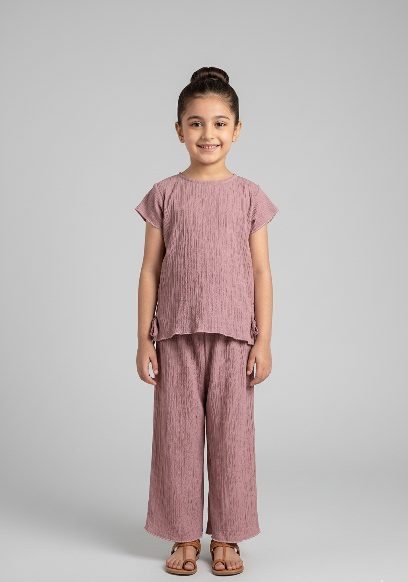 Crinkle Fabric Top and Trousers Set
